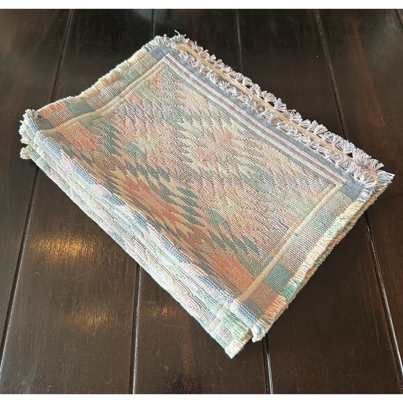 Park B. Smith Pastel-Colored Southwestern Woven Placemats Fringed Edges Set Of 4 - Picture 8 of 9